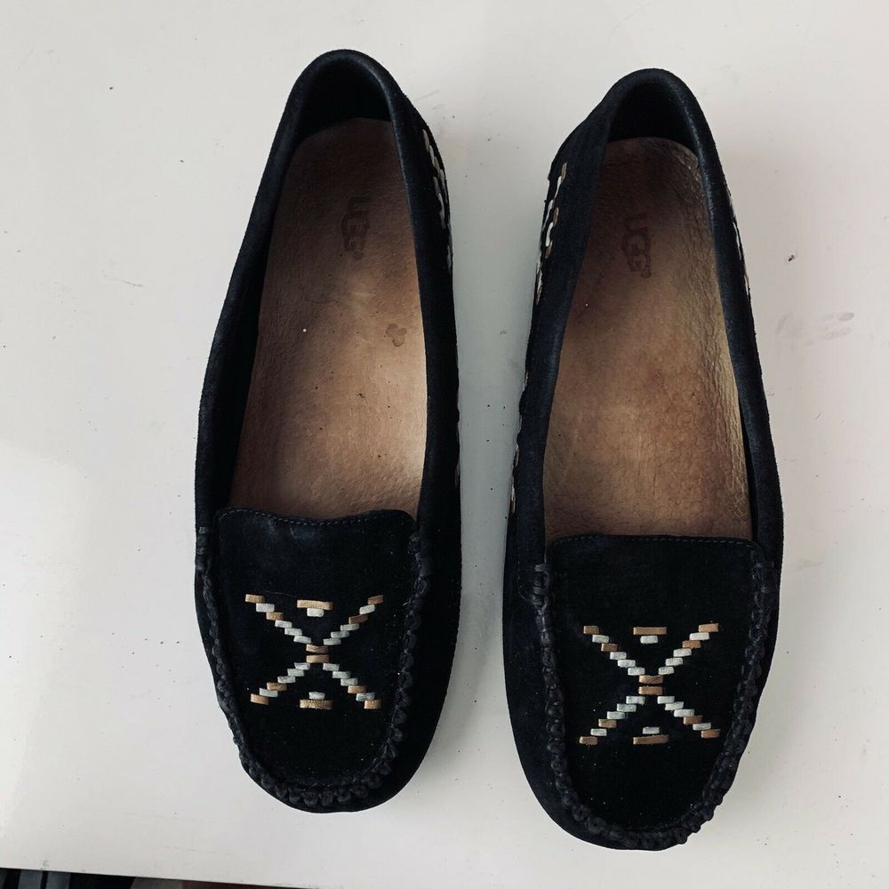 Ugg Calze Rustic Weave Black Suede Moccasins - Picture 5 of 5